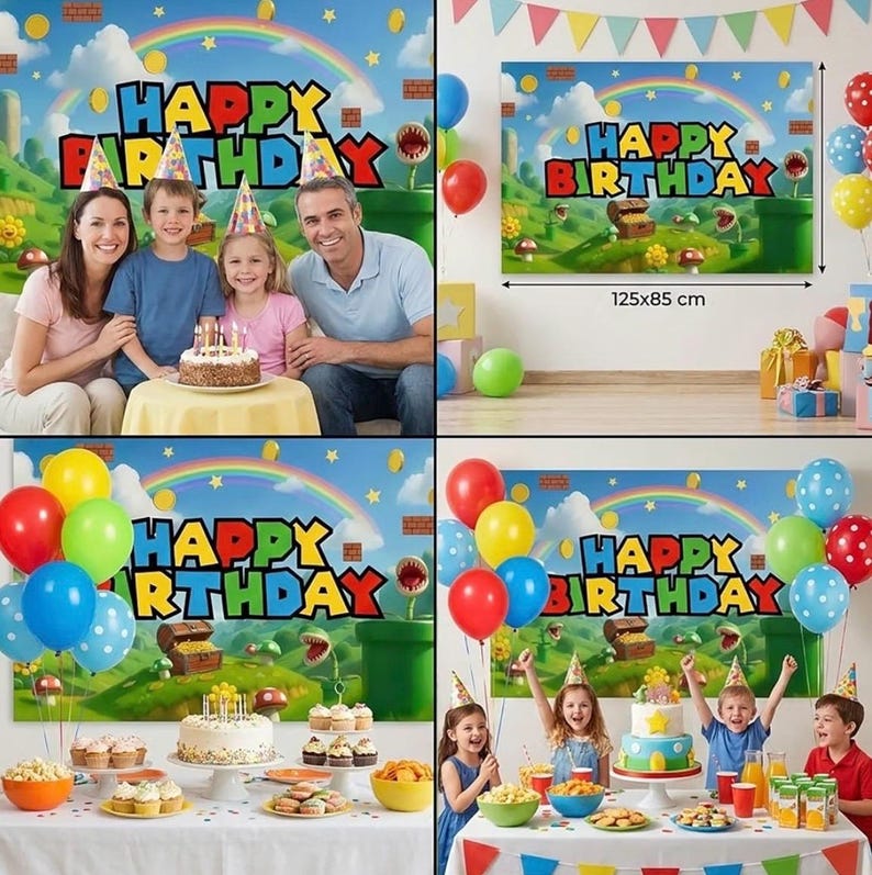 ALL-IN-1 Super Adventure Balloon Arch Kit with BONUS Mushroom, Cloud & Star Balloons for Bros Party Decorations - Red Blue Green Yellow