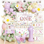 Wildflower 1st Birthday Decorations, 151 PCs Our Little Wildflower is Turning One Birthday Party Supplies with Balloon Boxes, Banners, Flora